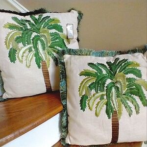 COPY - NWT Silk embroidered on linen/Cotton Fringe trim pillows